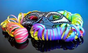 A vibrant close-up of a decorative mask