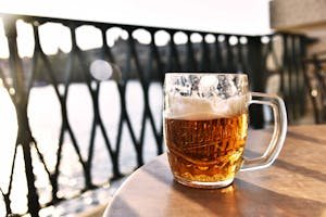 Refreshing lager beer mug outdoors